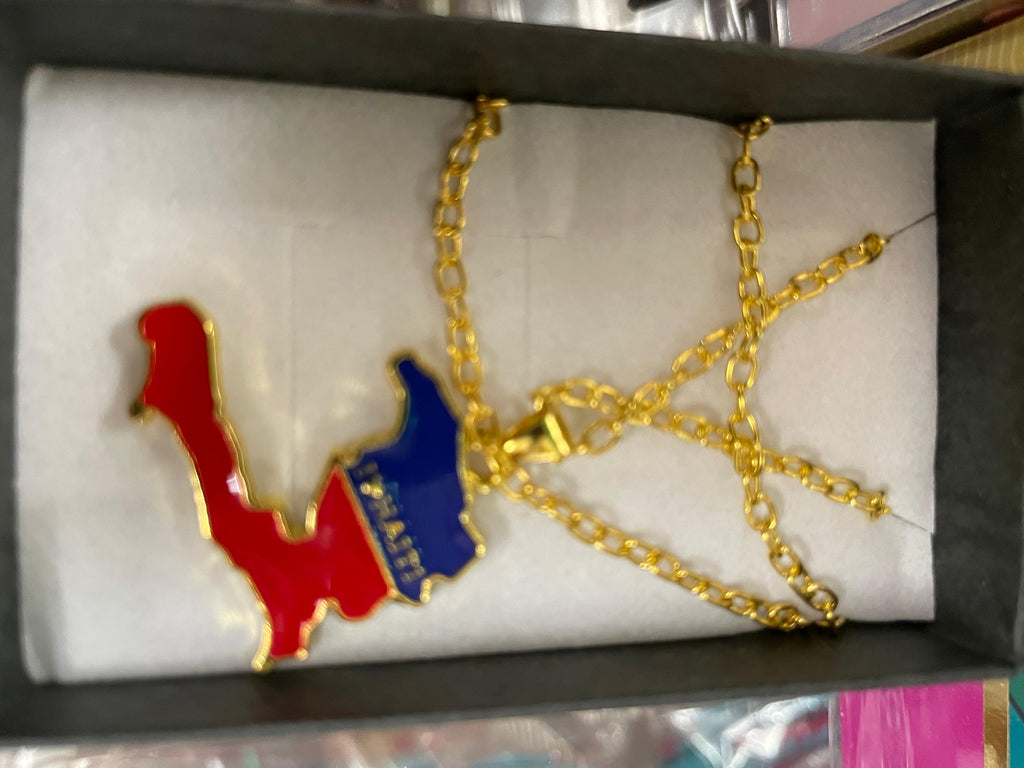 Haiti Map Flag Pendant Necklace