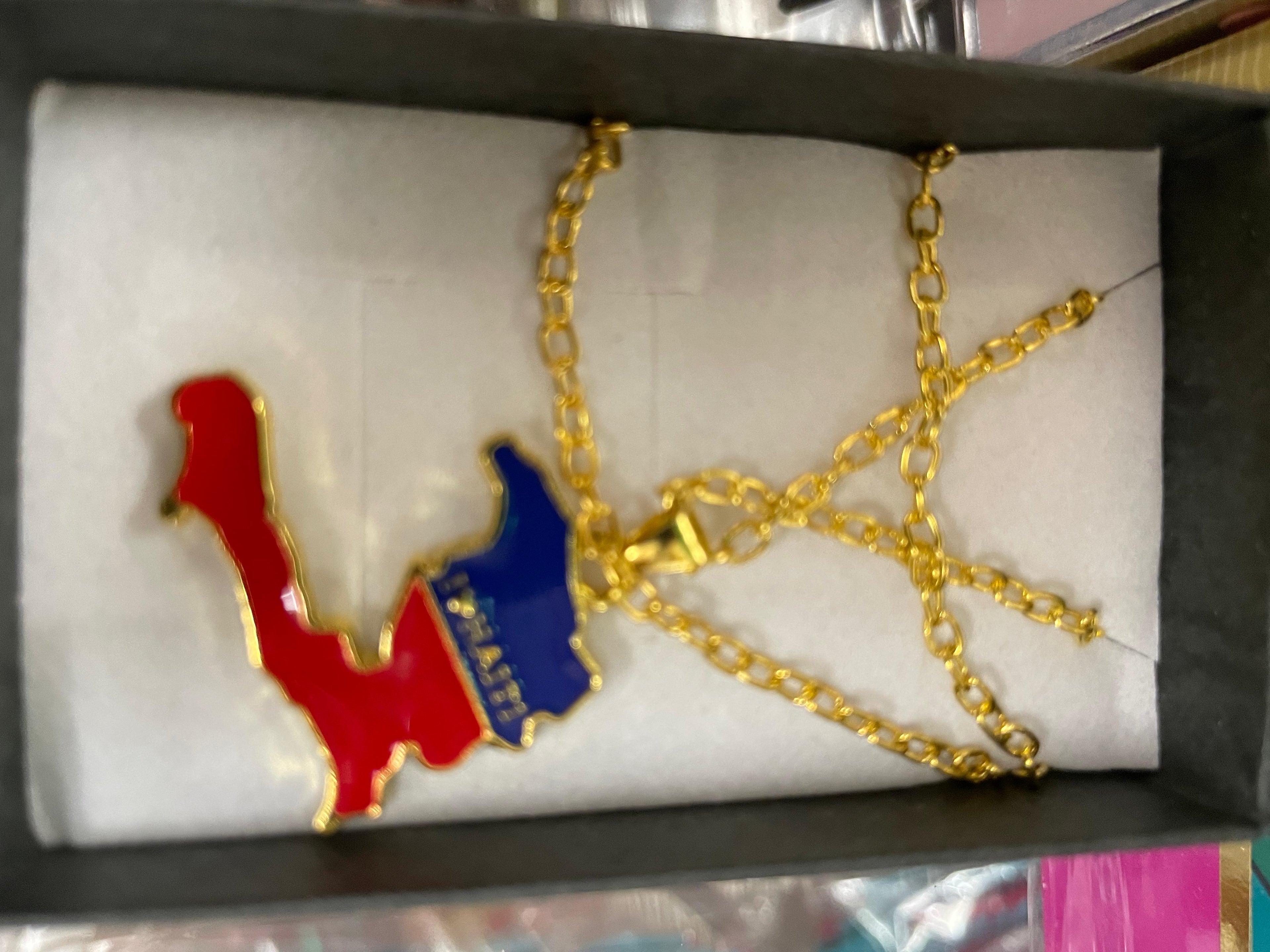 Haiti Map Flag Pendant Necklace