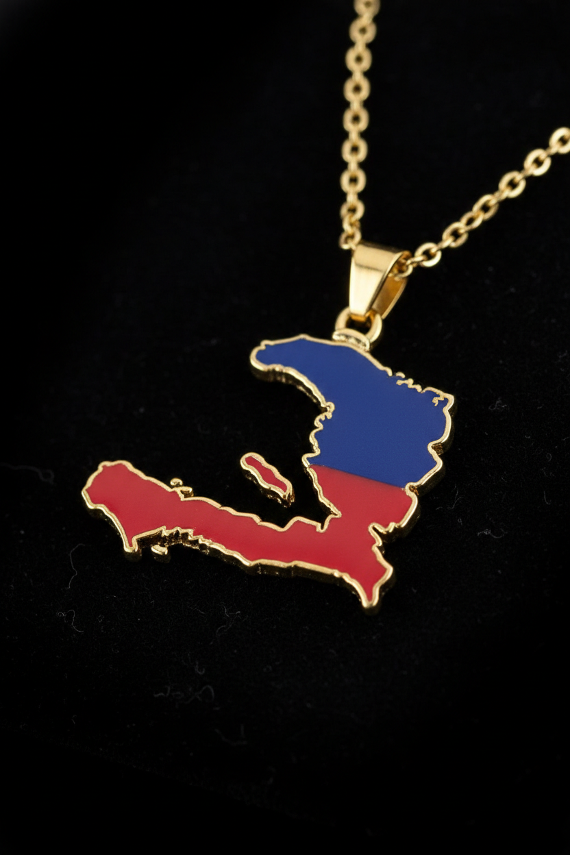 Haiti Map Flag Pendant Necklace luxury product photo